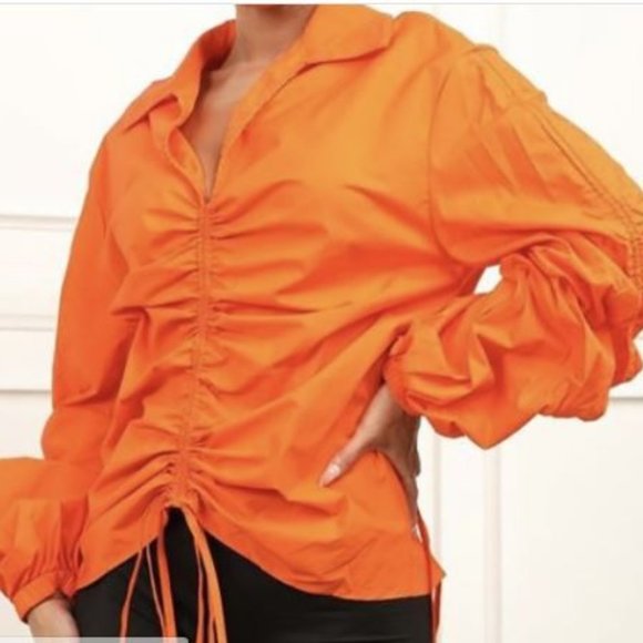 Tops - Long Sleeve Bubble Sleeve Orange Blouse